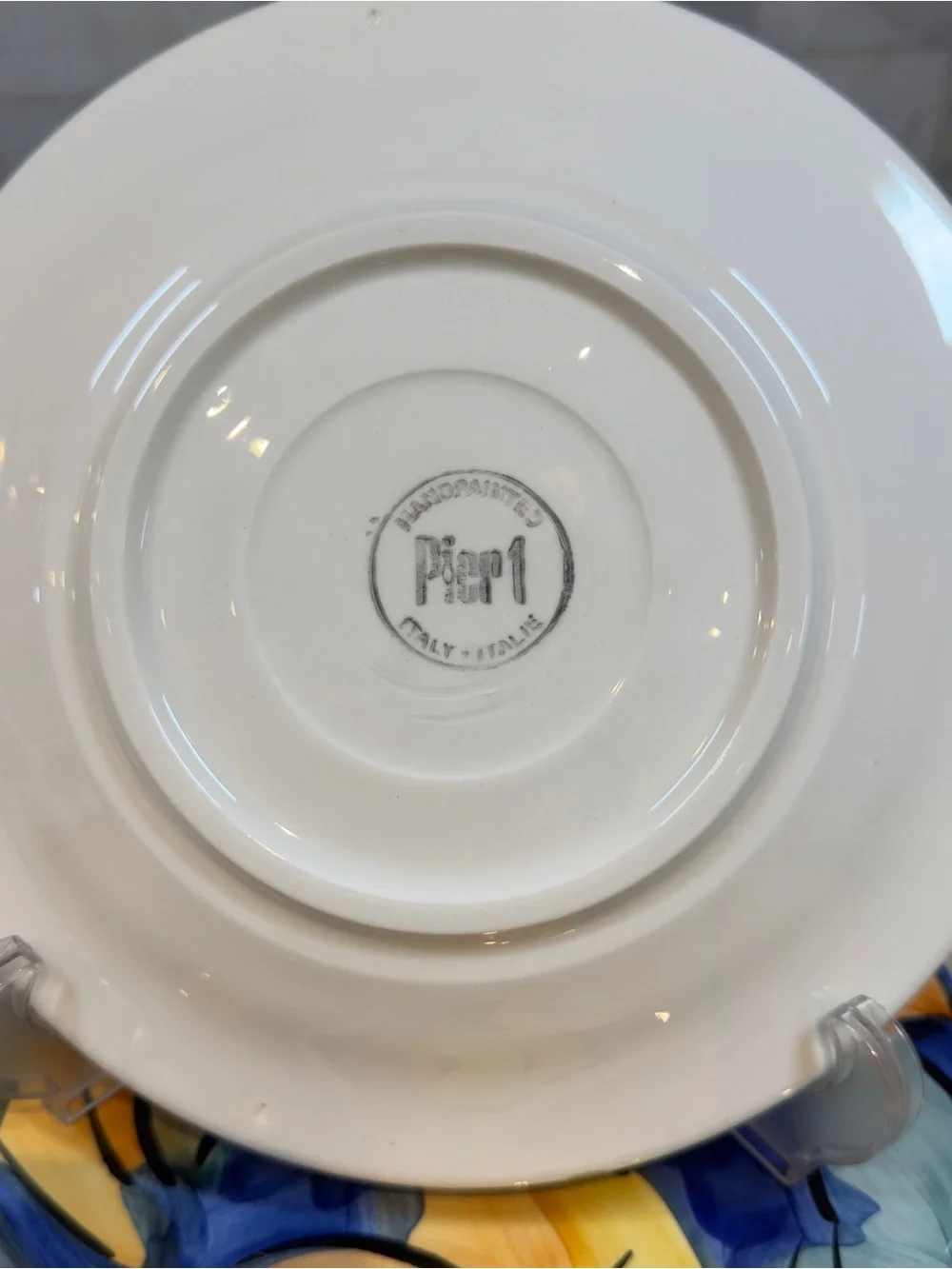 5 Pier 1 Italy Hand Painted 8” Salad Dessert Plates Blue Yellow Set of 5